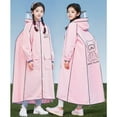 thumbnail image 5 of Gelikeya Kids Rain Poncho Hooded Raincoat Boys Girls 10-16 Years Cartoon Bear Waterproof Reusable Outdoor Rain Wear (Light Pink, 14-16 Years), 5 of 5