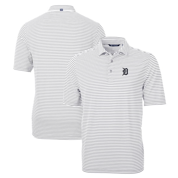 Men's Cutter & Buck Gray Detroit Tigers Big & Tall Virtue Eco Pique Stripe Recycled Polo
