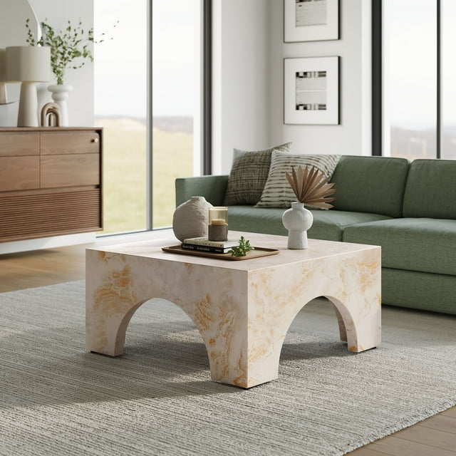 Modway Valen Intérieur - Mobilier de Patio Extérieur Table Basse Arquée en Béton en Onyx Miel
