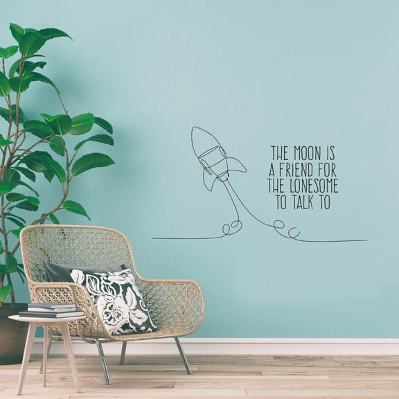The Moon Is A Friend For The Lonesome To Talk To Quote Cute Rocker Lines Design Vinyl Wall Sticker Art Decal Boys Girls Kids Room Design Bedroom Home Decor Sticker Decoration Size (6x10 inch)