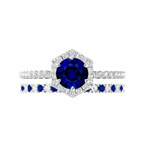 HeartsAndYou 2.5ct Natural Blue Sapphire Bridal Set Engagement Ring 100% 14k SOLID White Gold