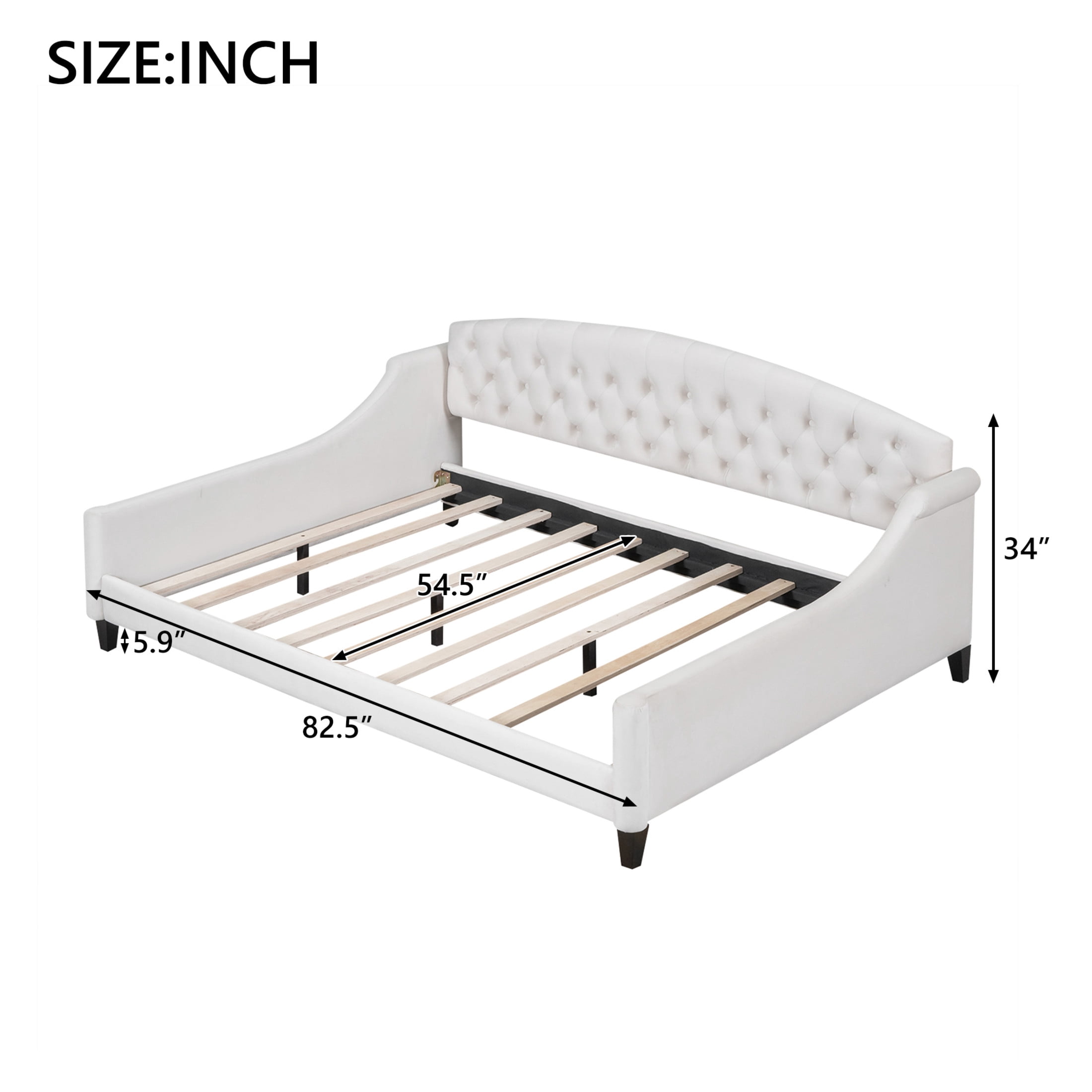 Noble House Sabrina Luxury Full Daybed, Velvet Upholstered Tufted Sofa Bed, Plywood Frame with Piped Edges, Beige