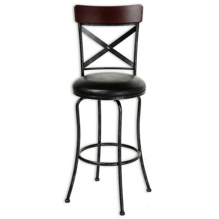 Metal Black Counter Stools - Austin Swivel Seat Counter Stool with Black Fleck Finished Metal Frame, Wood Seatback and Black Faux Leather Upholstery, 26-Inch Seat Height