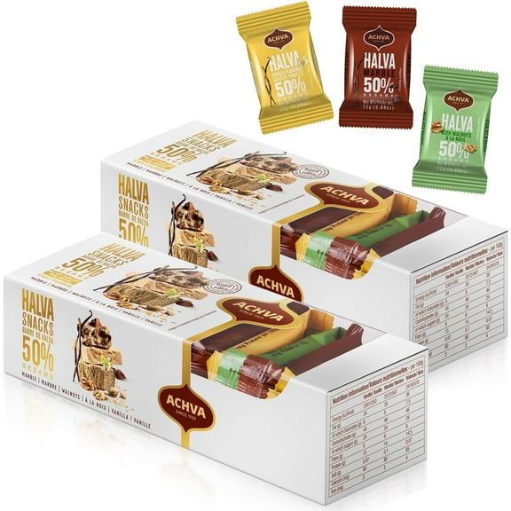 Variety Pack of Halvah ESF27 Marble, Vanilla, and Walnut Israel Candy Bars- Vegan-Friendly, Certified Kosher Snacks with No Dairy or Gluten by Achva, 25 g. Each (2 Pack)