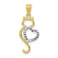 thumbnail image 5 of 14k Gold Two-tone Solid Polished Cat with heart Charm Pendant, 5 of 7