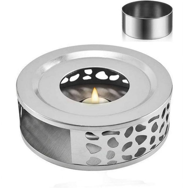 Teapot Warmer, Brushed Stainless Steel Tea Warmer with Tealight Holder, Silver