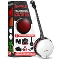 thumbnail image 1 of Pyle Banjo Kit with Remo Head and Sapele Resonator, 39" Full Size Traditional Open or Closed Back 5 String Instrument with 24 Brackets, Geared 5th Tuner, Premium Accessory Kit (Red Burst), 1 of 5