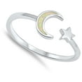 thumbnail image 4 of CHOOSE YOUR COLOR Open Moon Star White Simulated Opal Ring .925 Sterling Silver Band CZ Female Size 7, 4 of 4