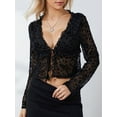 thumbnail image 6 of Women T-shirt, Elegant Long Sleeve Tie-up Lace Tops See-through Crop Top Fall Clubwear, 6 of 10