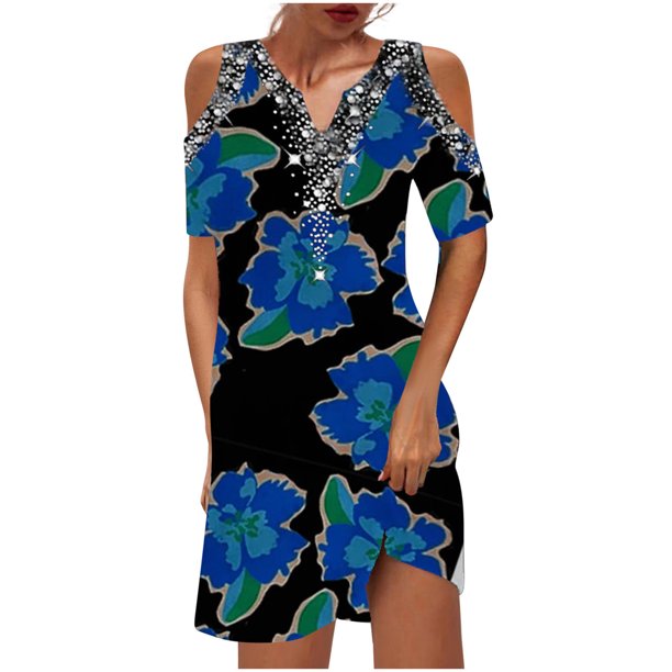 Mini vestido de manga corta con estampado de cuello en V Sexy informal para mujer a la moda Fridja bnh4878
