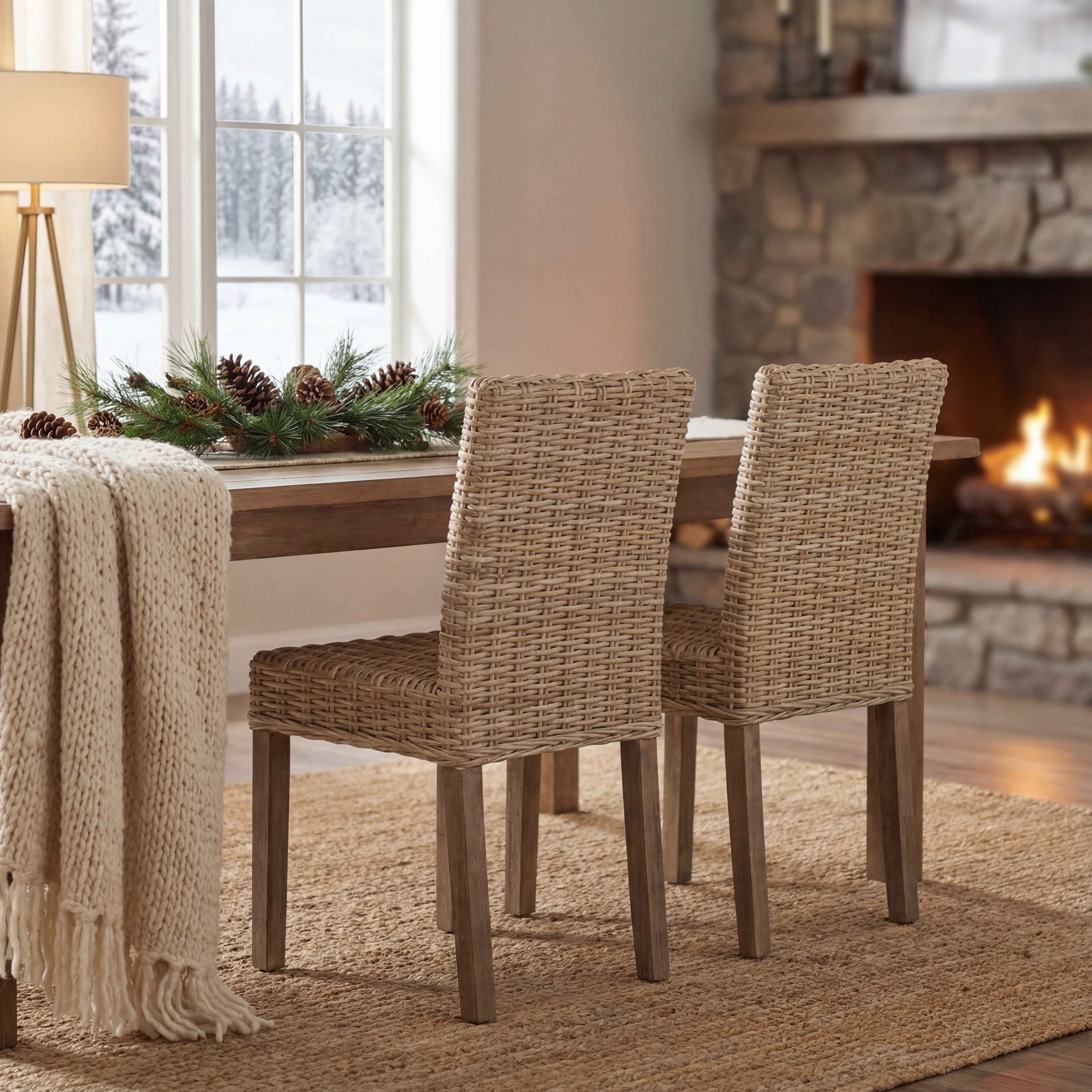 SAFAVIEH Grove Bohemian Rattan Solid Dining Bistro Chair, Natural (Set of 2)