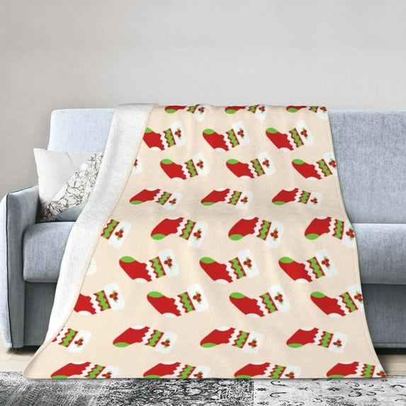 DouZhe Ultra-Soft Micro Fleece Lightweight Flannel Bed Blanket, Red Christmas Stocking Print Cozy Warm Throw Blankets, 40"x30"