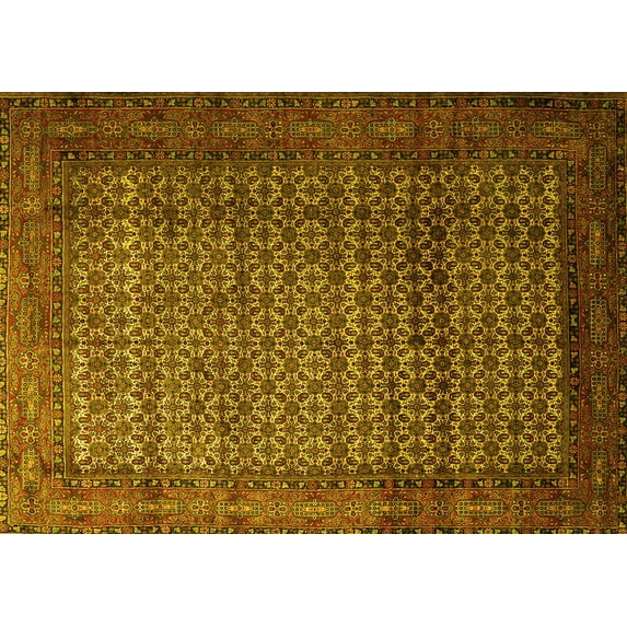 Ahgly Company Machine Washable Indoor Rectangle Persian Yellow Traditional Area Rugs, 4' x 6'