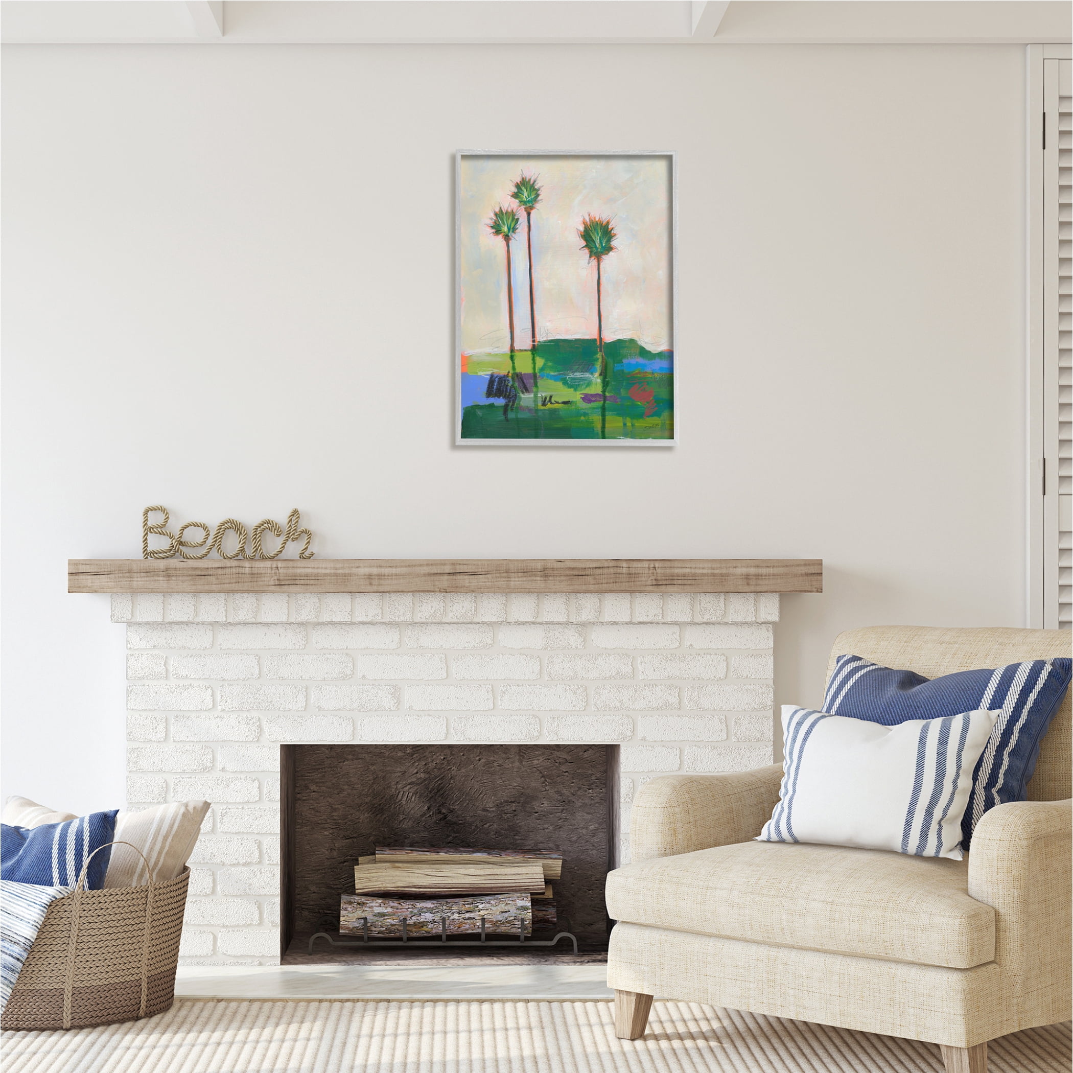 Stupell Industries Modern Palm Trees Landscape Abstract Painting Gray Framed Art Print Wall Art, 24 x 30