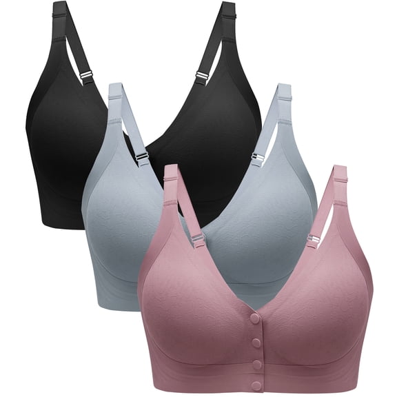 HBlife 3 Pack Seamless Front Closure Bras for Women Soft Jelly Wireless Bralettes