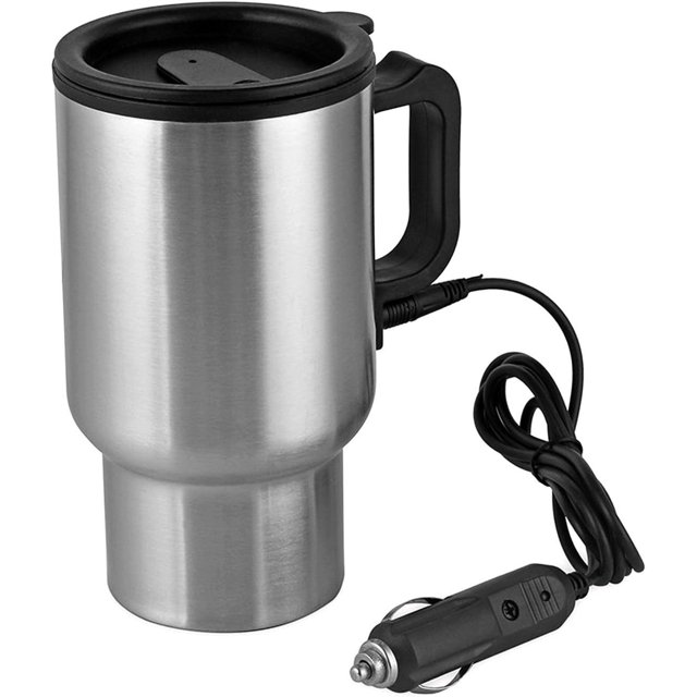 12V Car Heating Cup Car Heated Mug, 450ml Stainless Steel Travel Electric Coffee Cup 14oz. Insulated Heated Thermos Mug
