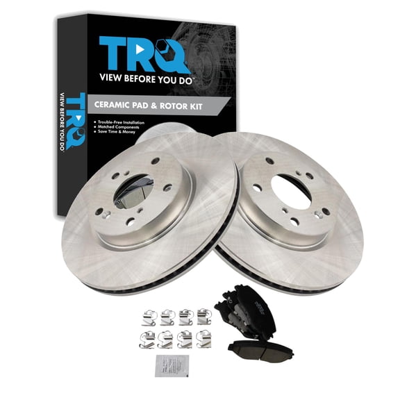 TRQ Front Brake Pad & Rotor Kit Brake Pads Brake Rotor Ceramic Fits Select 2022 Honda Civic 2019-2022 Insight
