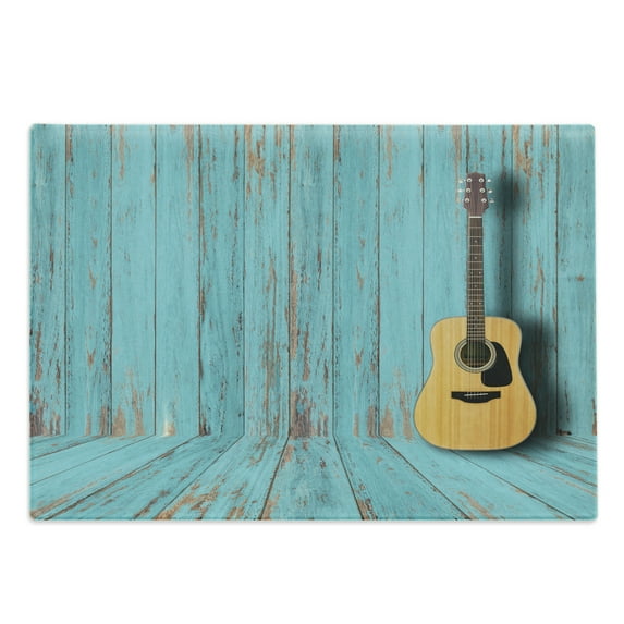 Rustic Wood Cutting Board, Guitar Leaned Against a Vintage Wall with Weathered Paint, Decorative Tempered Glass Cutting and Serving Board, in 3 Sizes, by Ambesonne