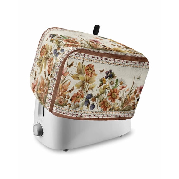 Vintage Floral Toaster Cover 2 Slice, Small Kitchen Appliance Covers, Elegant Pastoral Botanical Retro Art Toaster Oven Cover with Loop, Bread Machine Cover Polyester Dust Cover Protection