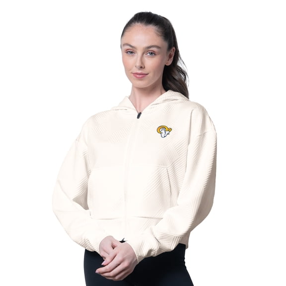 Women's MSX by Michael Strahan Cream Los Angeles Rams Eleanor Full-Zip Hoodie