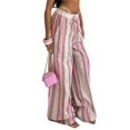 thumbnail image 2 of Women's Striped Elastic Waist Drawstring Loose Wide Leg Floor Length Casual Pants Orange Pink Striped S, 2 of 10