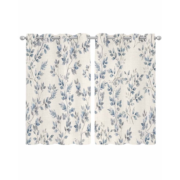 Navy Blue Leaves Sheer Curtains 45 Inch Length 2 Panels Set for Living Room/Bedroom, Vintage Summer Botanical Farmhouse Rustic Kitchen Curtains Grommet Semi-Sheer Curtains Window Treatments 42"x45"x2