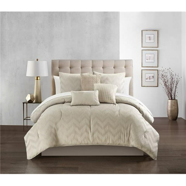 Chic Home BCS18502-US Natalia 6 Piece Comforter Set with Plush Ribbed  Chevron Design Bedding - Decorative Pillows Shams, Beige - King 