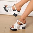 thumbnail image 3 of Rokment Womens Platform Wedge Backless Slides Sandals Ladies Openwork Leather Peep Toe Color Block Chunky Heels Mules Dress Slip on Slippers Summer 2026, 3 of 8
