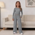 thumbnail image 5 of UACY Girl's 2 Piece Matching Lounge Set Long Sleeve Side Ruching Top Wide Leg Drawstring Pants Set with Pockets, 5 of 9
