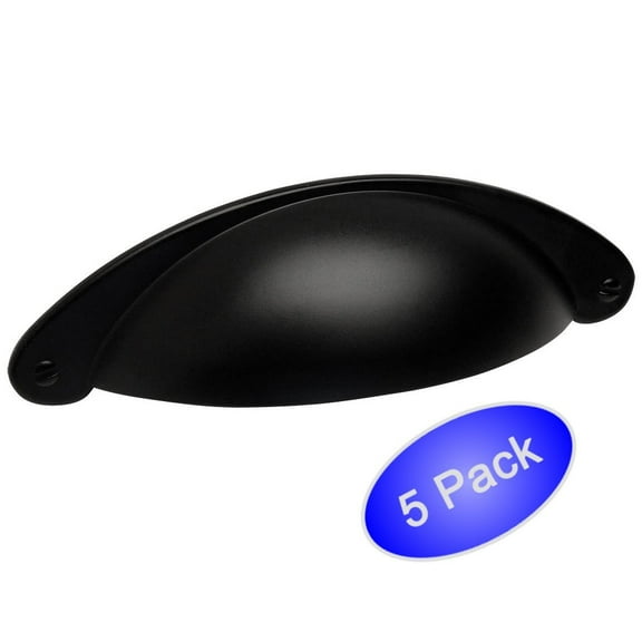 Cosmas 4199FB Flat Black Cabinet Hardware Bin Cup Drawer Handle Pull - 3" Hole Centers - 5 Pack
