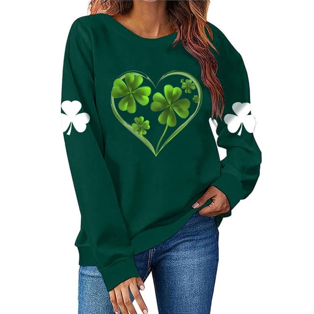 RKSTN Chandail à Capuche à Manches Longues et Col Rond pour Femmes avec Imprimé de la Saint-Patrick Mode Vert TTG