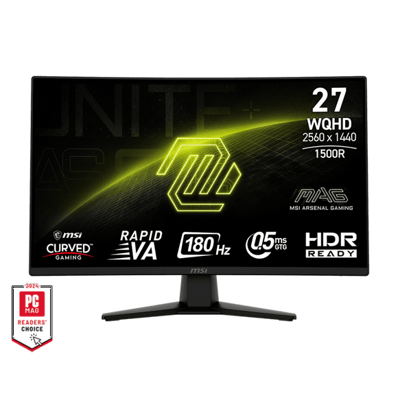 MSI 27" 2560 x 1440 (QHD) 180Hz 0.5ms (GTG) Curved 1500R Rapid VA Gaming Monitor Tilt adjustable (MAG 274CQF)