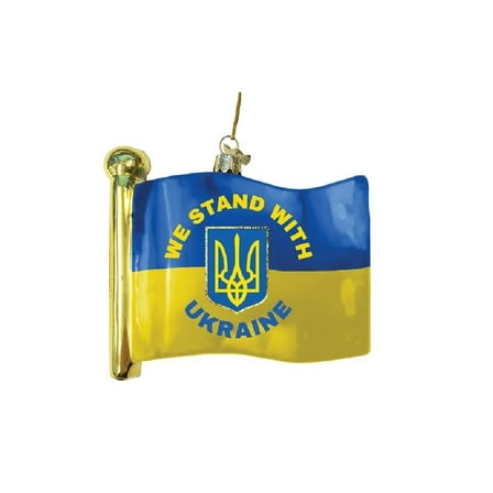 Kurt Adler Glass We Stand with Ukraine Flag Ornament