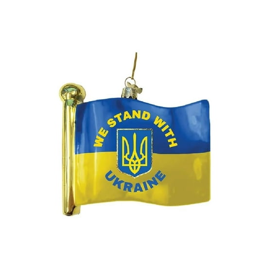 Kurt Adler Glass We Stand with Ukraine Flag Ornament