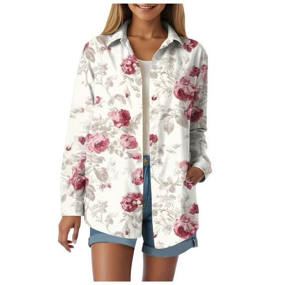 Towmus Womens Button Down Shirts Dressy Long Sleeve Floral Blouse Business Casual Work Office 2025 Fall Romantic Tops S-5XL