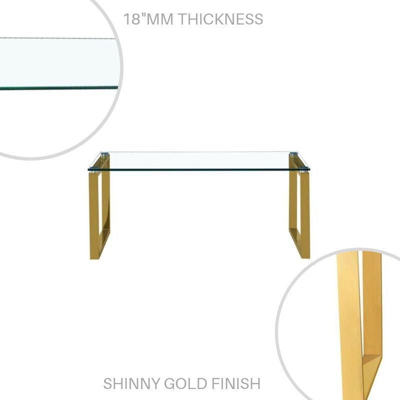 Gyna Large Coffee Table – Elegant Glass Top with Shiny Gold Legs, Modern Design