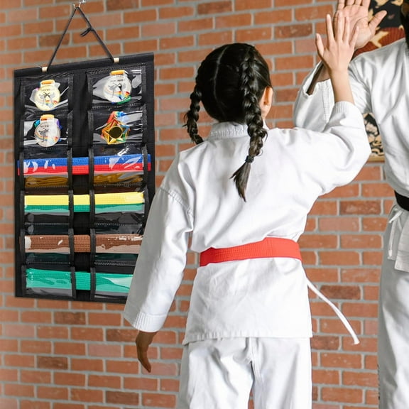 LEXSOMEO Taekwondo Belt Collection Pouch Wall-mounted Honor Medal Display Rack Karate Belt Wall Organizer Taekwondo Belt Display Wall Organizer