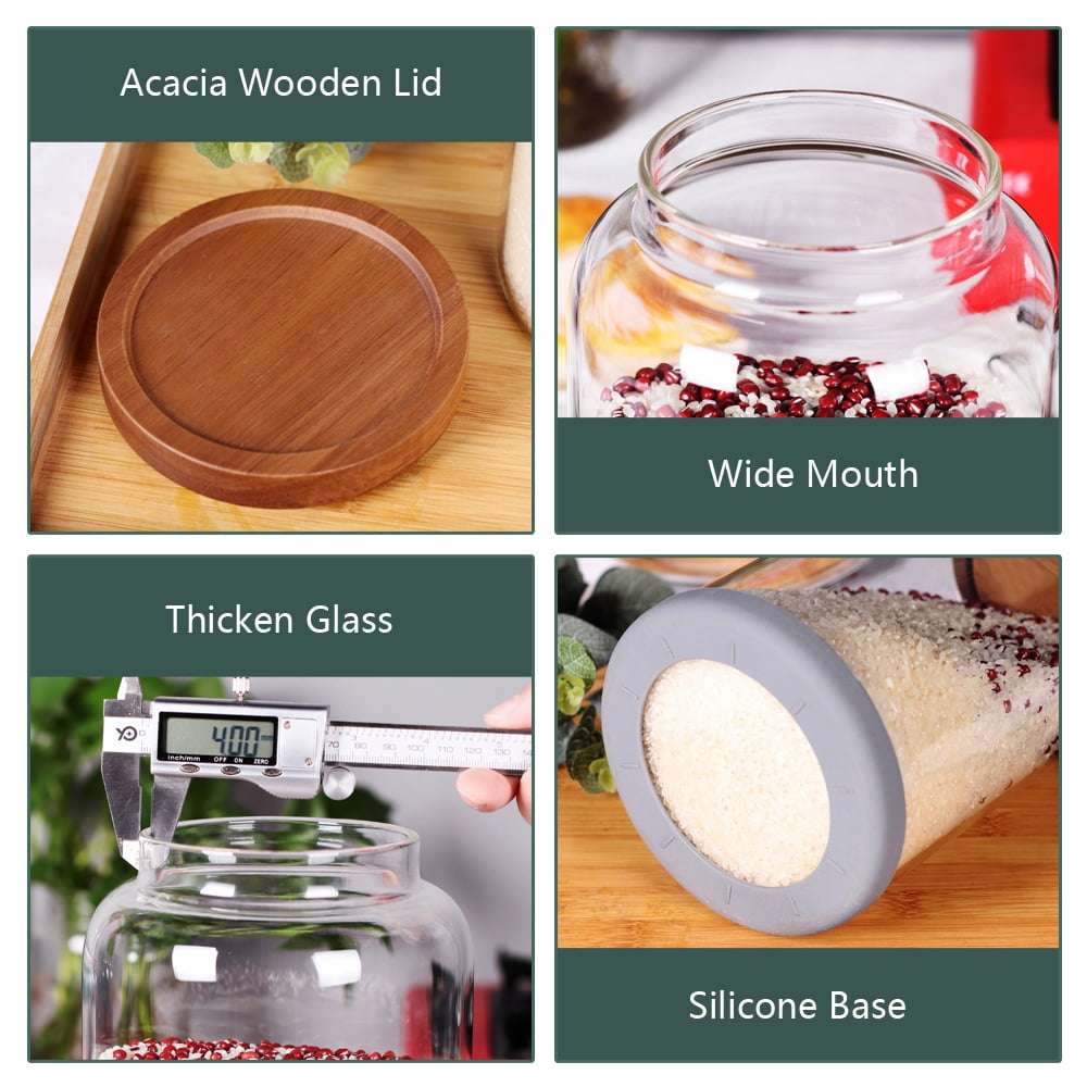 Egg Jars Kitchen  Canister 1 Gallon Clear Large Glass Food Storage Jar with Wooden Airtight Lid  for Spaghetti Pasta, Powder, flour, Tea, Coffee cereals