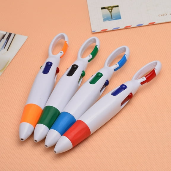 Manunclaims Ballpoint Pen Retractable Multi-use Smooth Writing Easy Use Durable Write Four Neon Colors with Carabiner Keychain Student Ballpoint Pen for Student