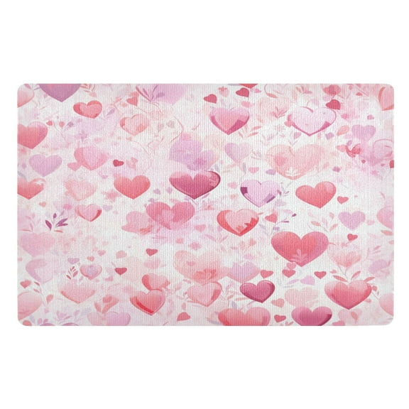 joogoo Door Mats Pink Loving Heart Outdoor Indoor Entrance Low Profile Floor Rugs 32"x20" Carpet