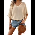 thumbnail image 2 of Camisas Holgadas de Punto Gofre con Cuello en V para Mujer, de Corta, Informales, de Verano 2025, Modernas, Lisas, Y2K. Albaricoque S, 2 of 10