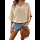 thumbnail image 2 of Camisas Holgadas de Punto Gofre con Cuello en V para Mujer, de Corta, Informales, de Verano 2025, Modernas, Lisas, Y2K. Albaricoque S, 2 of 10