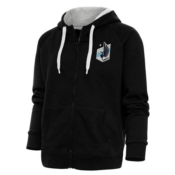 Women's Antigua Black Minnesota United FC Logo Victory Full-Zip Hoodie