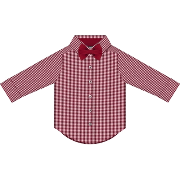 Creative Knitwear Infant and Toddler Long Sleeve Button Down Dress Shirt- Crimson, Gingham- Sizes 12M - 4T