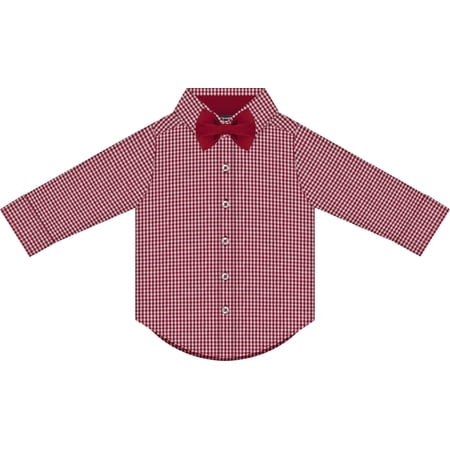 Creative Knitwear Infant and Toddler Long Sleeve Button Down Dress Shirt- Crimson Gingham- Sizes 12M – 4T