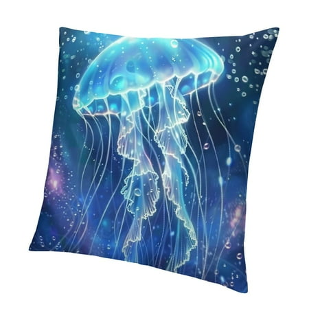 

QCPP Children Jellyfish Blue Ocean Marine Life Short Plush Pillowcase Cover 1PC 24x24in