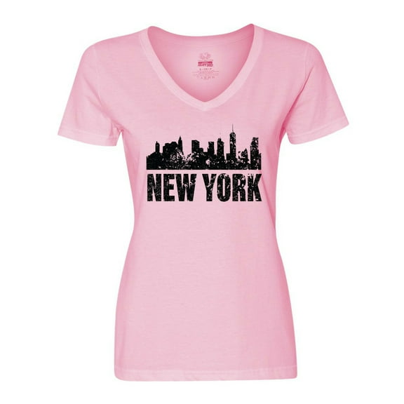 Inktastic New York Skyline Grunge Women's V-Neck T-Shirt