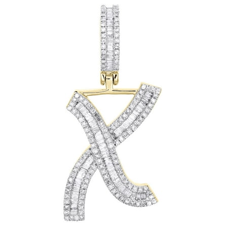 10K Yellow Gold Baguette Diamond Initial X Pendant 1.50" Letter Charm 3/4 CT.