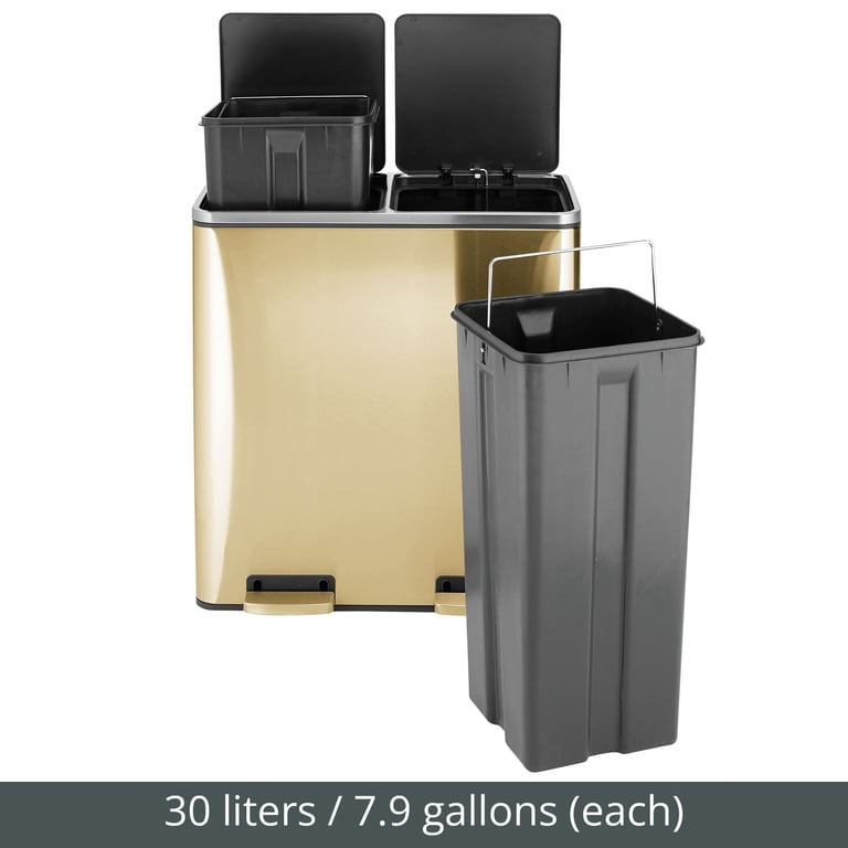 mDesign Kitchen Wastebasket with Lid, 60-Liter Large Dual