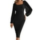 thumbnail image 1 of Vestido largo con encaje para mujer: cuello cuadrado, dobladillo con abertura, tejido de nailon, para dama de honor/casual, tallas S-XL, 1 of 8